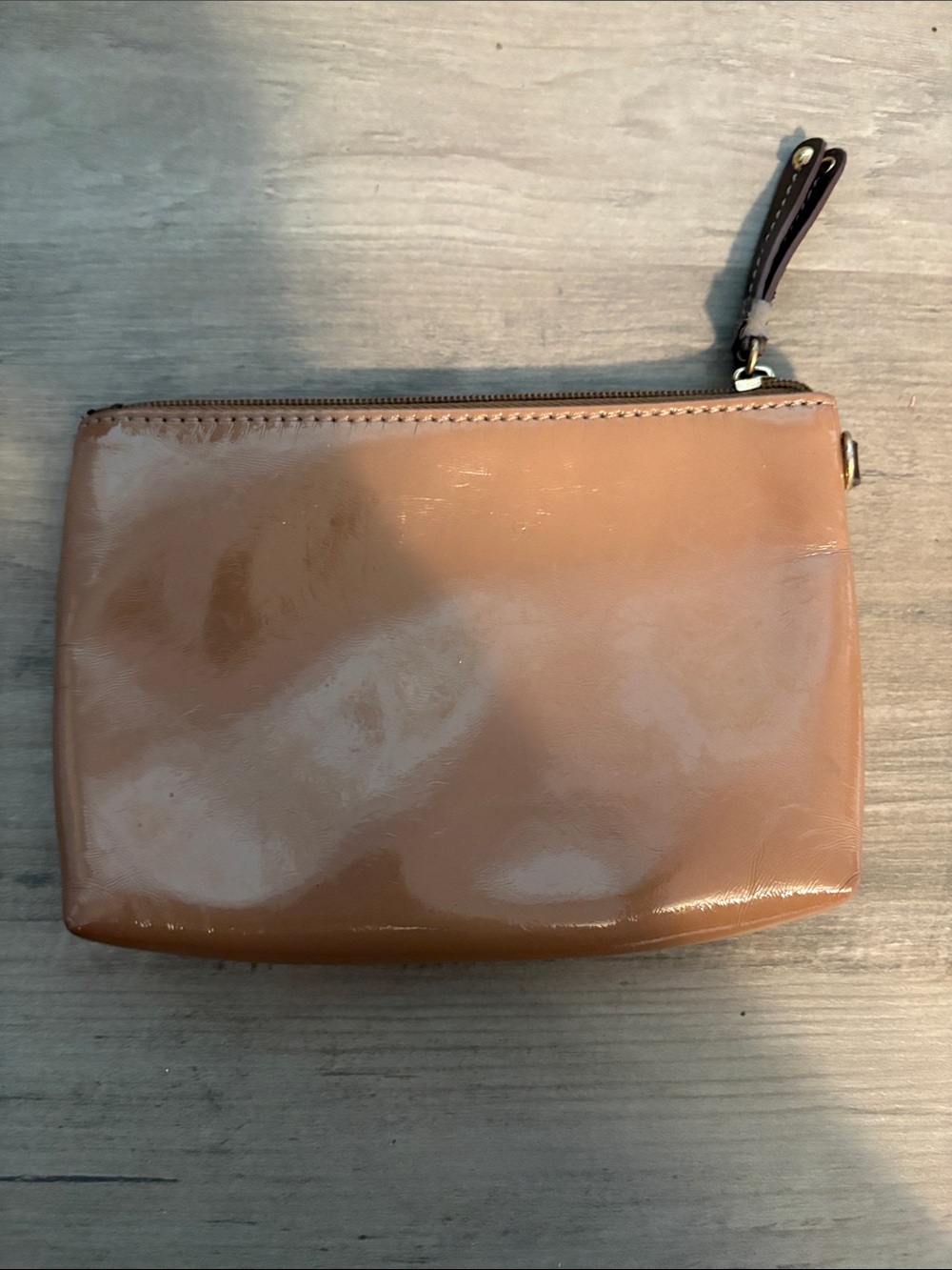 Nine West Patent Zip Pouch in Caramel and Dark Brown - Picture 4 of 5